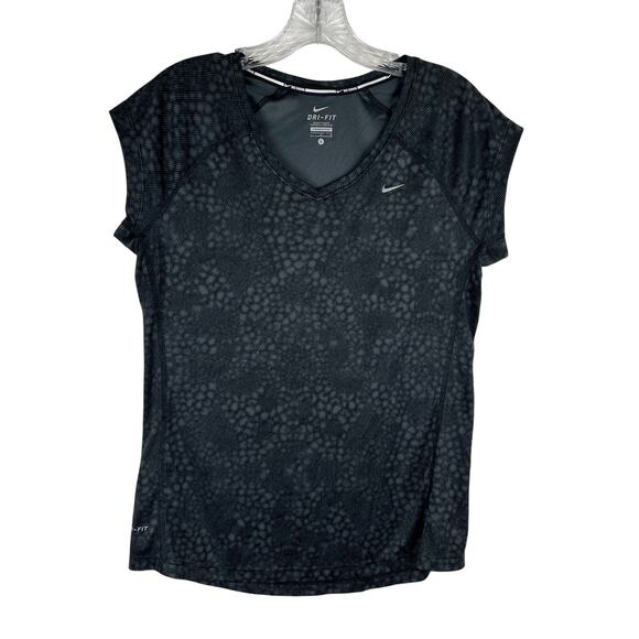 Nike Miler Dri-Fit Shirt Women's Size Large Black Gray V-Neck Running Top - Picture 1 of 7